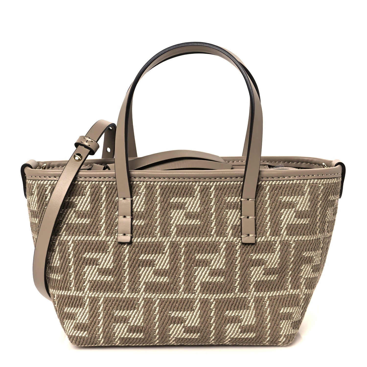 Fendi Denim Jacquard FF Effect Vitello Grace Mini Roll Tote Dove White Dove 1 of 11