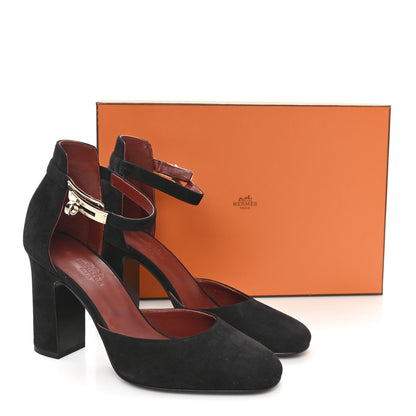 Hermes Suede Goatskin Baby 90 Pump 37 Black 10 of 10