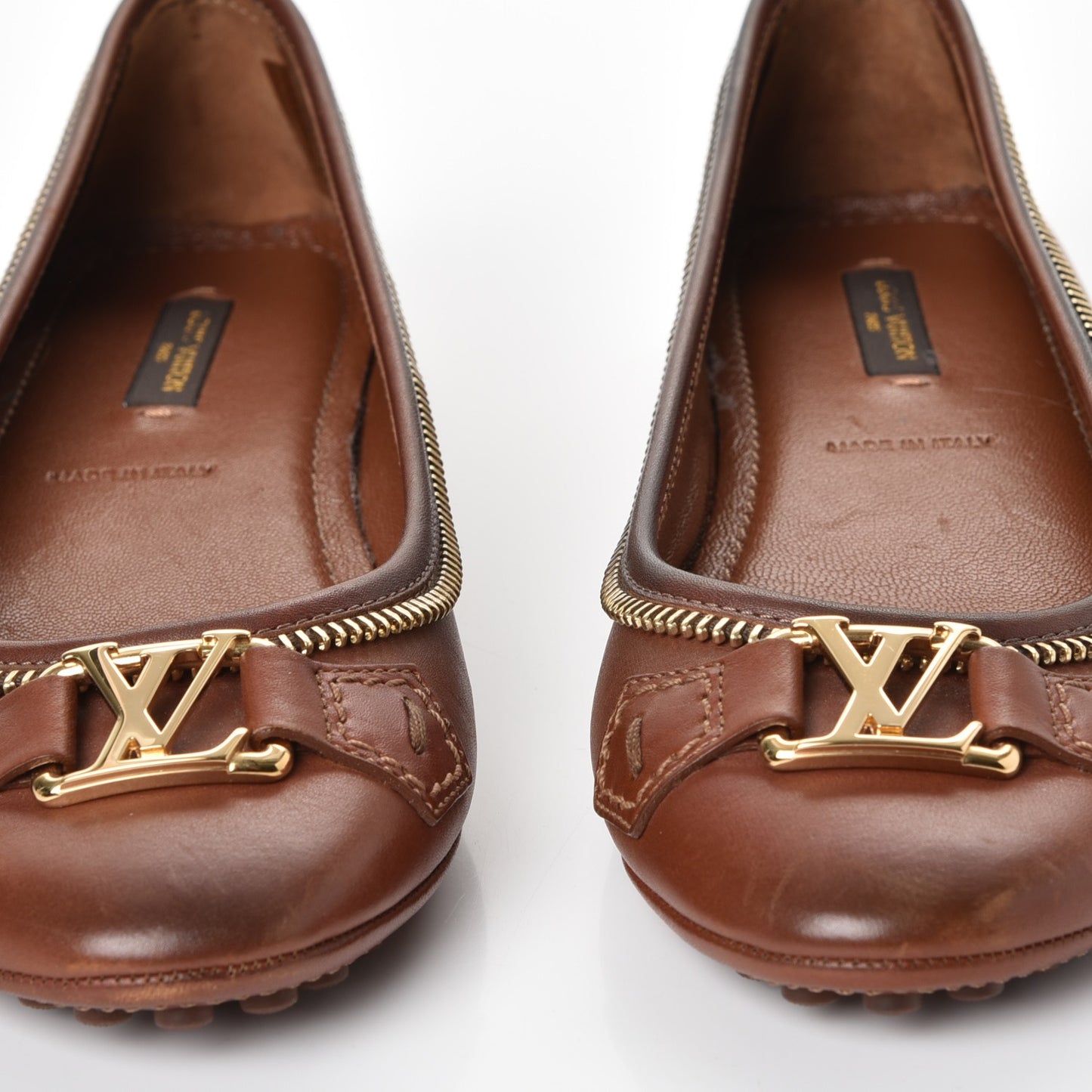 Calfskin Zip Oxford Ballerina Flats 35.5 Cognac