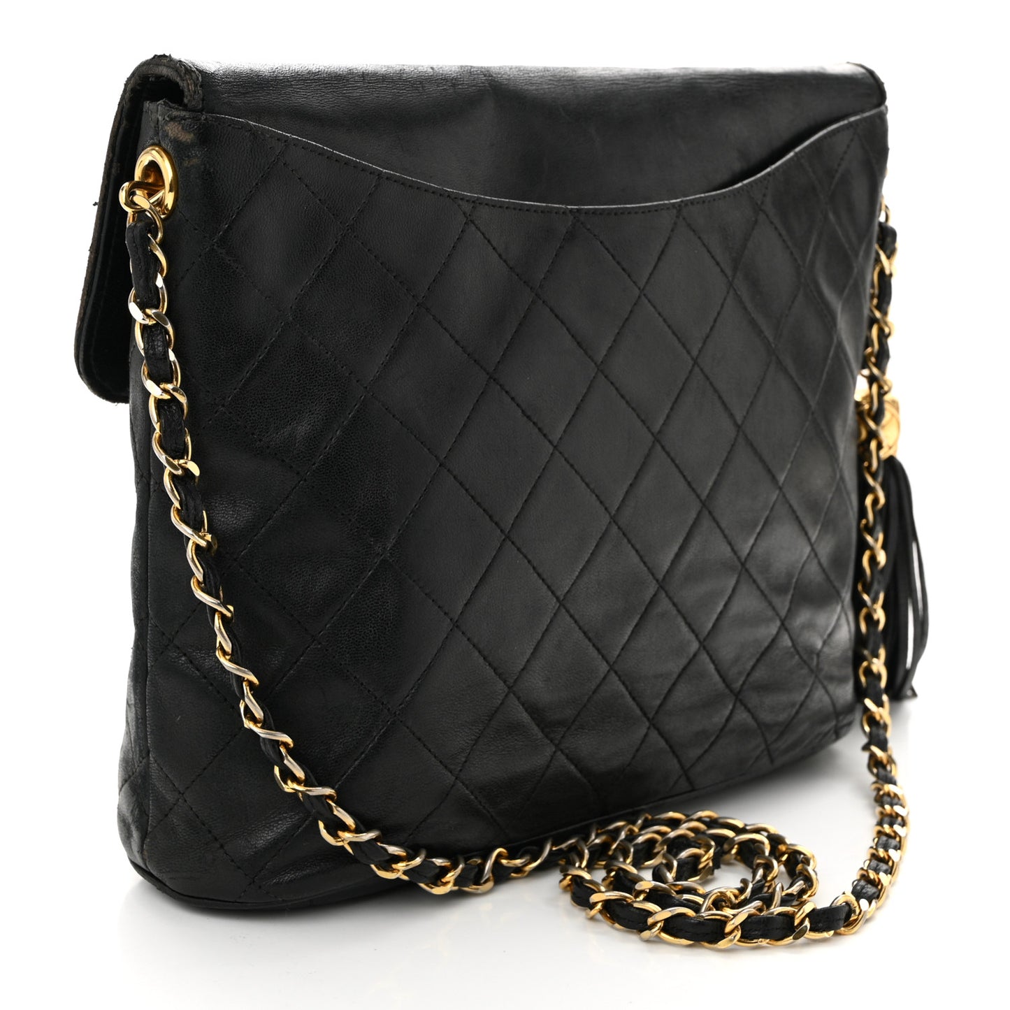 Lambskin Quilted CC Tassel Flap Black