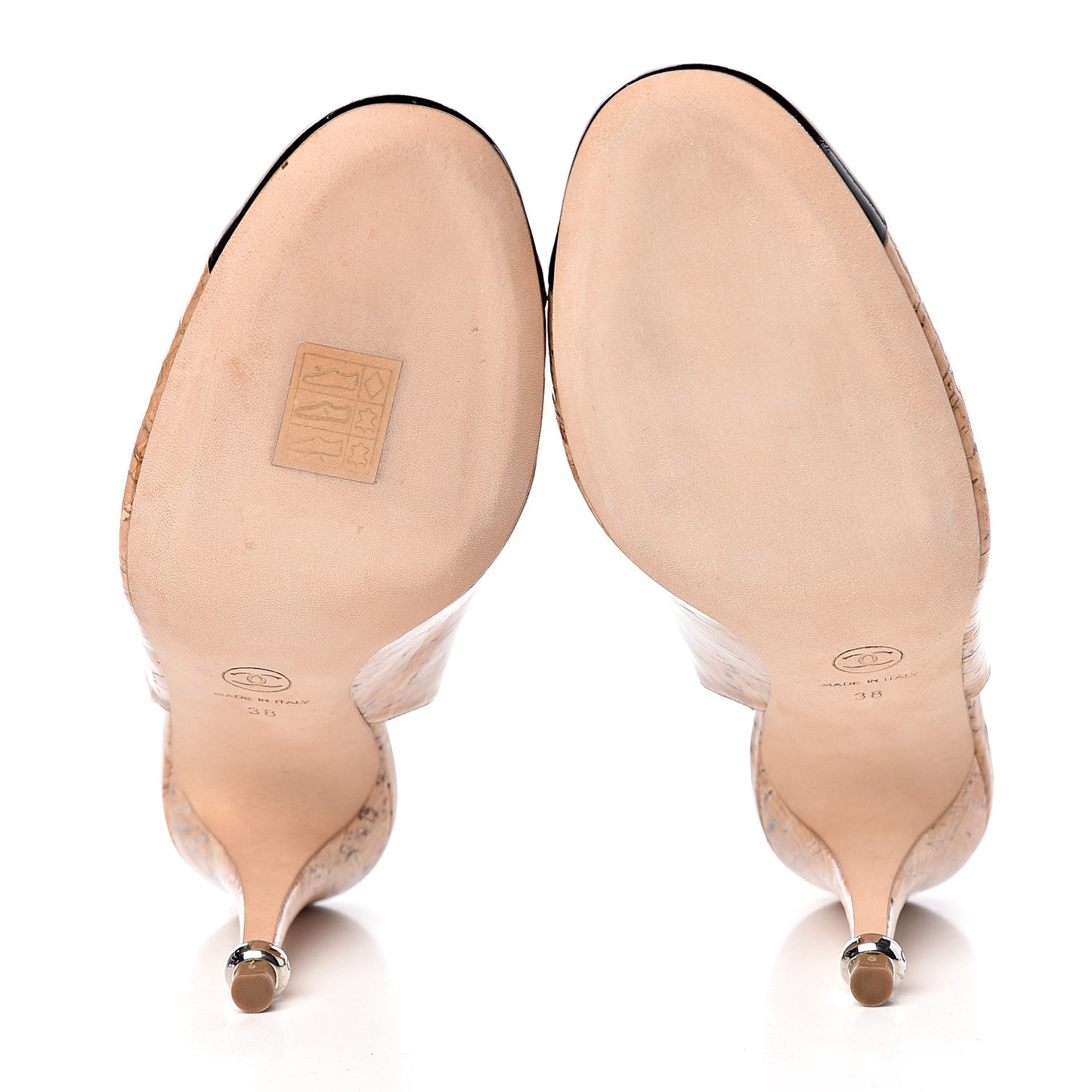 Patent Cork Cap Toe CC Slingbacks 38 Beige