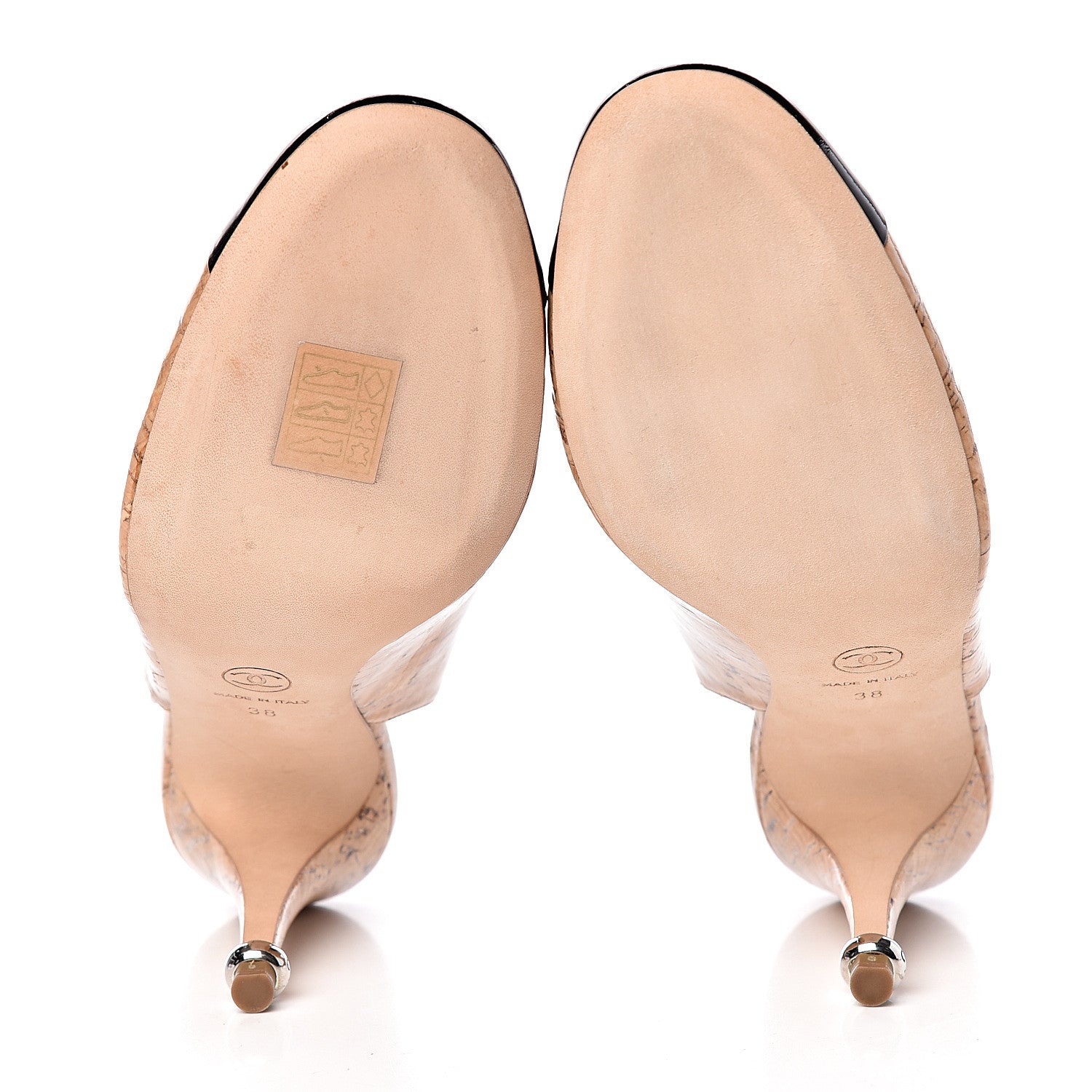 Chanel Patent Cork Cap Toe CC Slingbacks 38 Beige 5 of 13