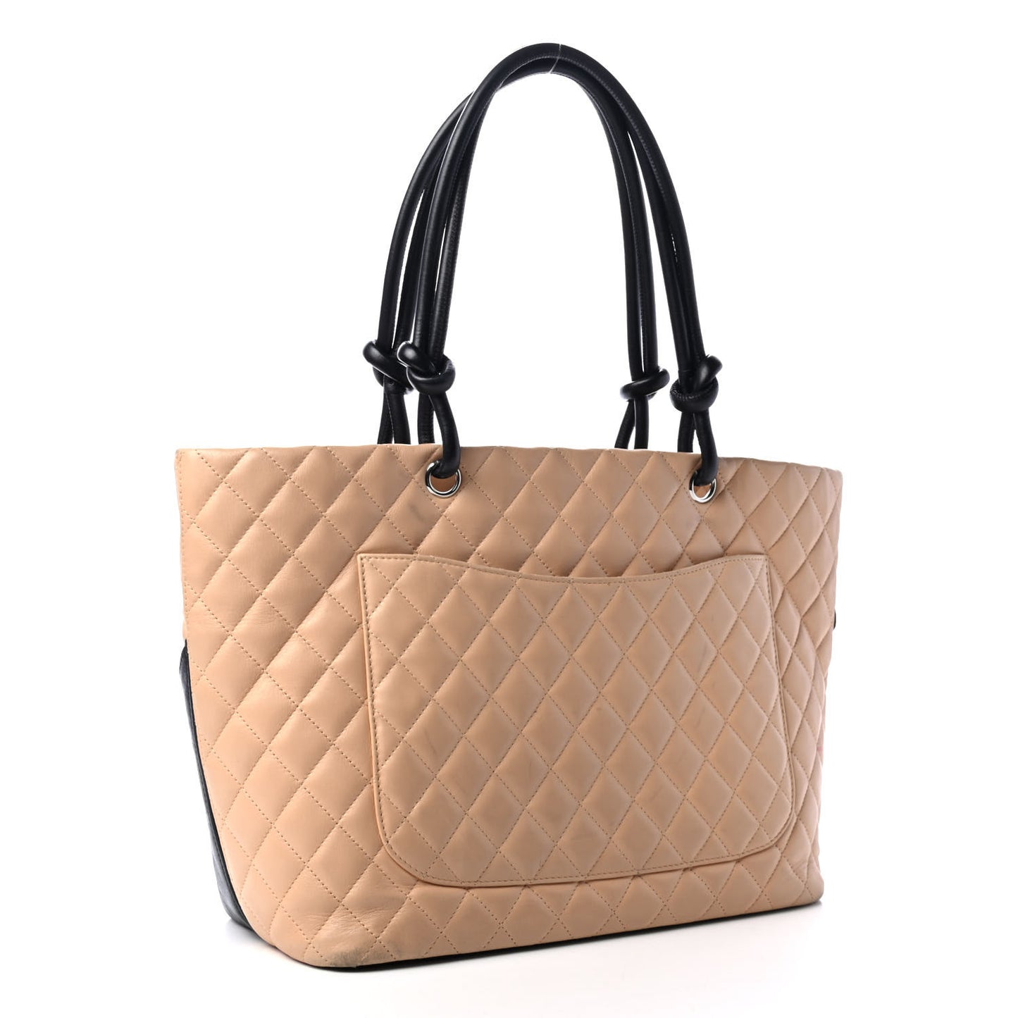 Calfskin Quilted Large Cambon Tote Beige Black