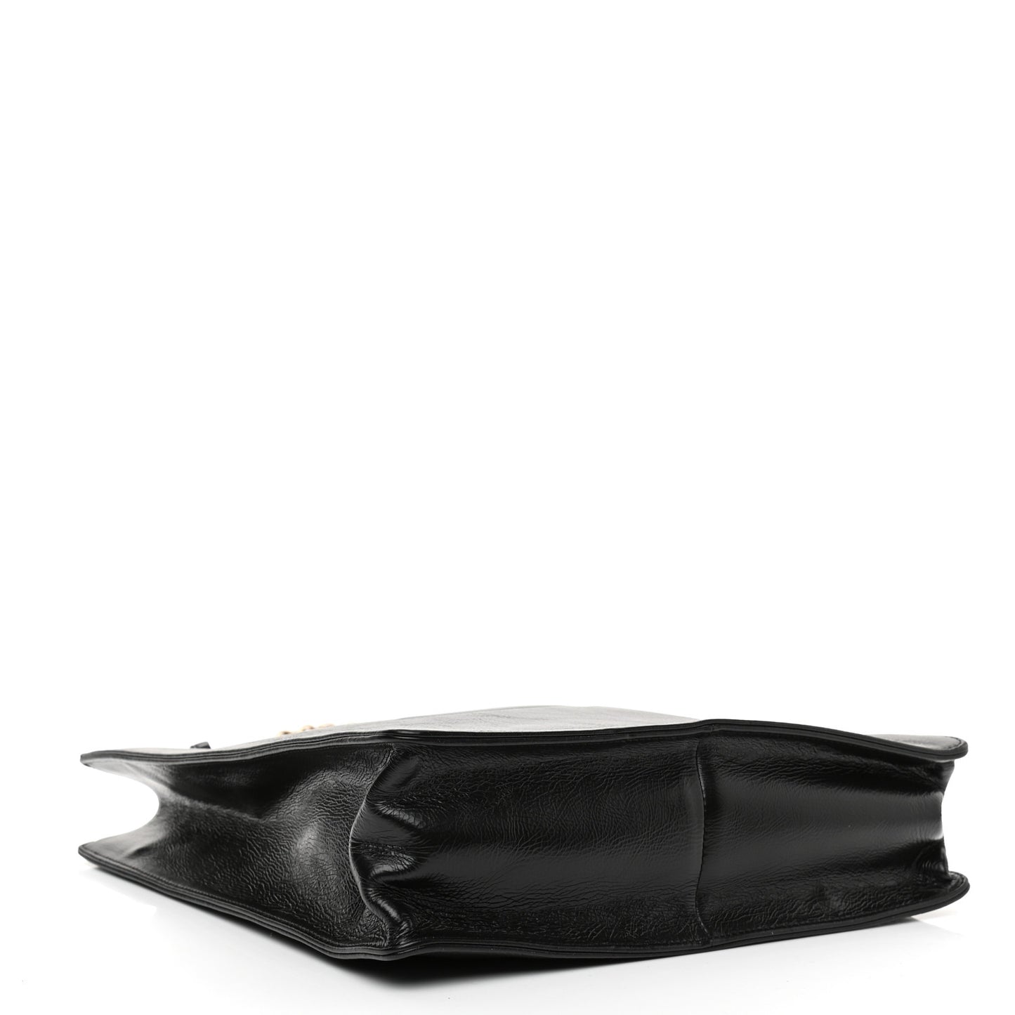 Shiny Aged Calfskin North South Shopping Bag Black