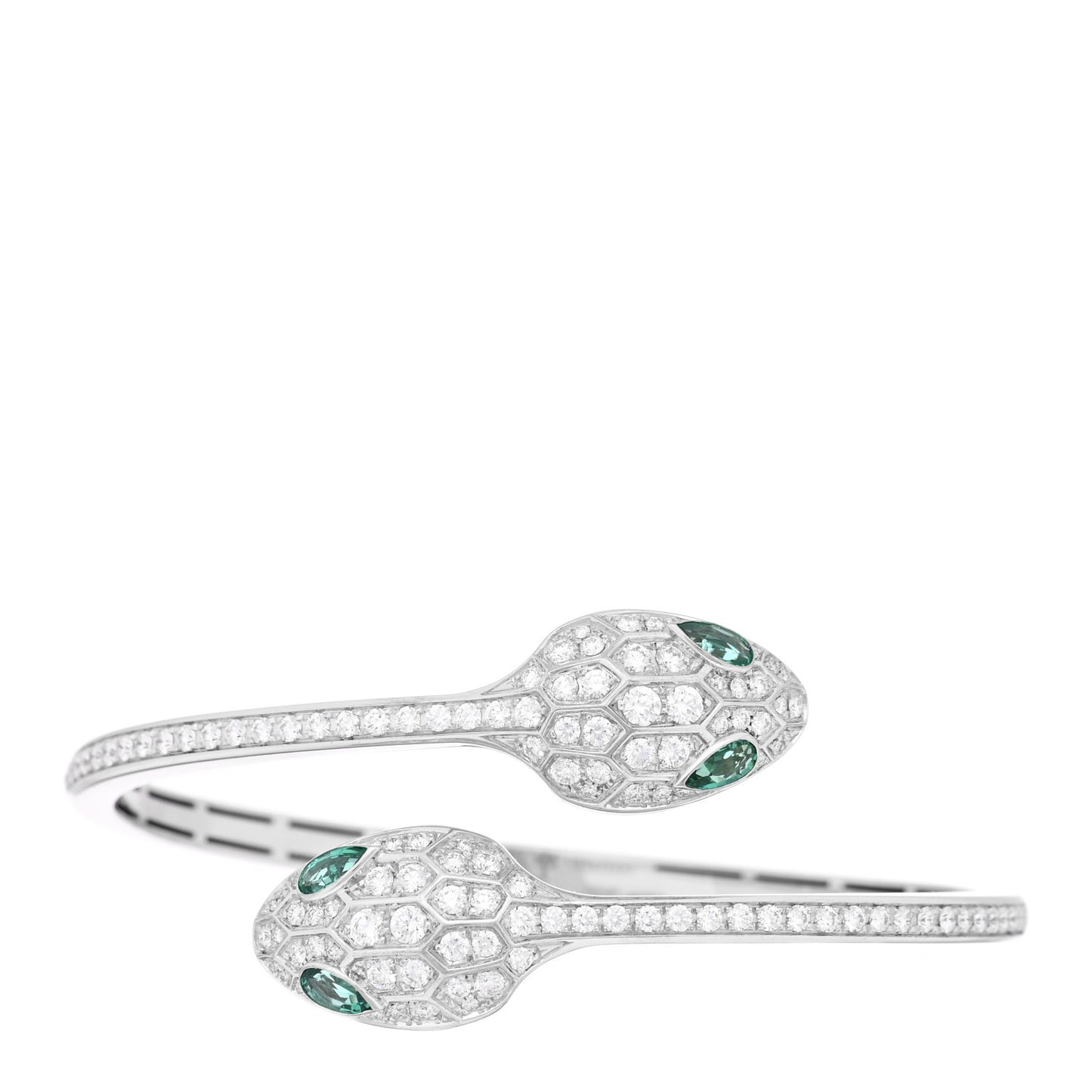 18K White Gold Diamond Emerald Serpenti Seduttori Pave Bracelet