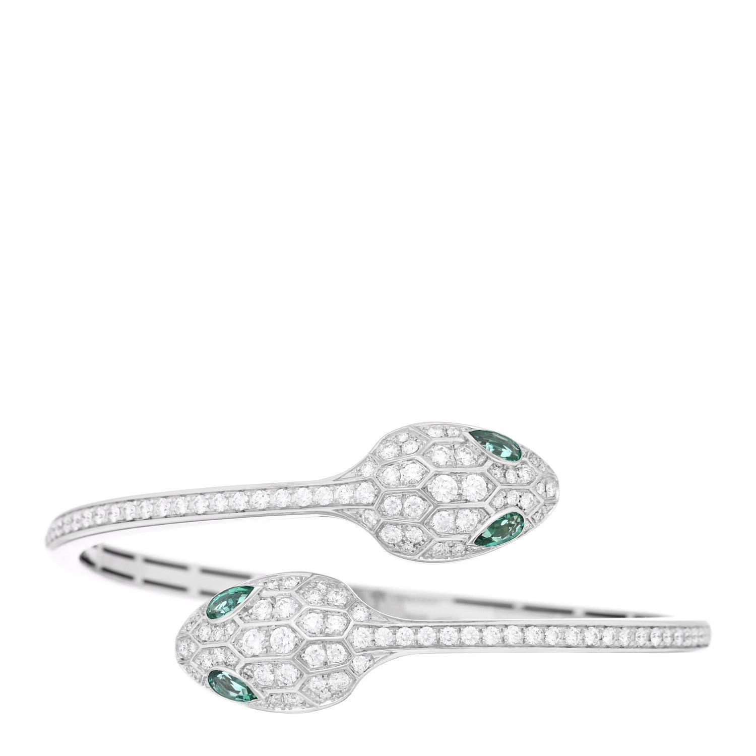 Bulgari 18K White Gold Diamond Emerald Serpenti Seduttori Pave Bracelet 1 of 4