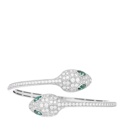 Bulgari 18K White Gold Diamond Emerald Serpenti Seduttori Pave Bracelet 1 of 4