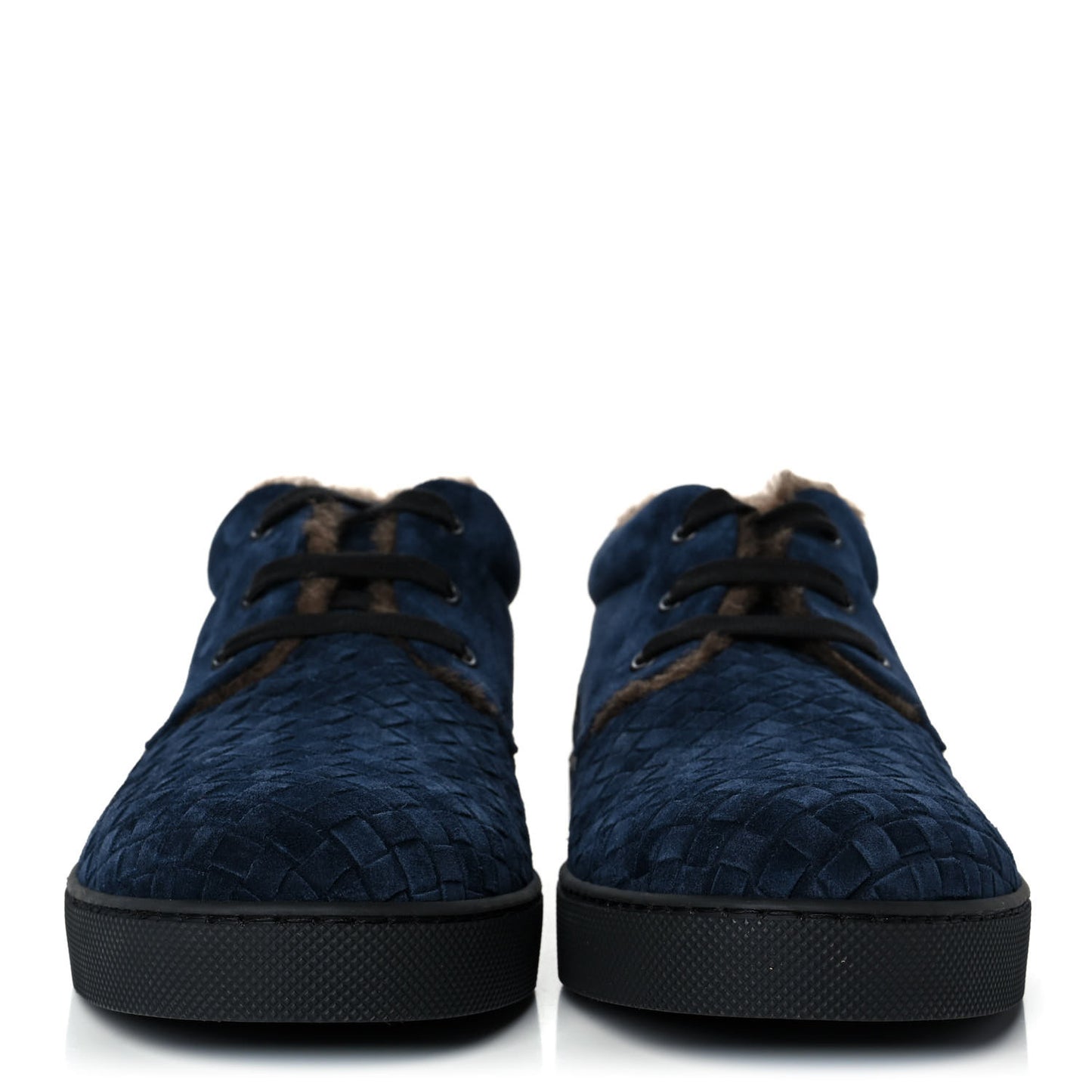Suede Shearling Intrecciato Lace Up Sneakers 44.5 Navy