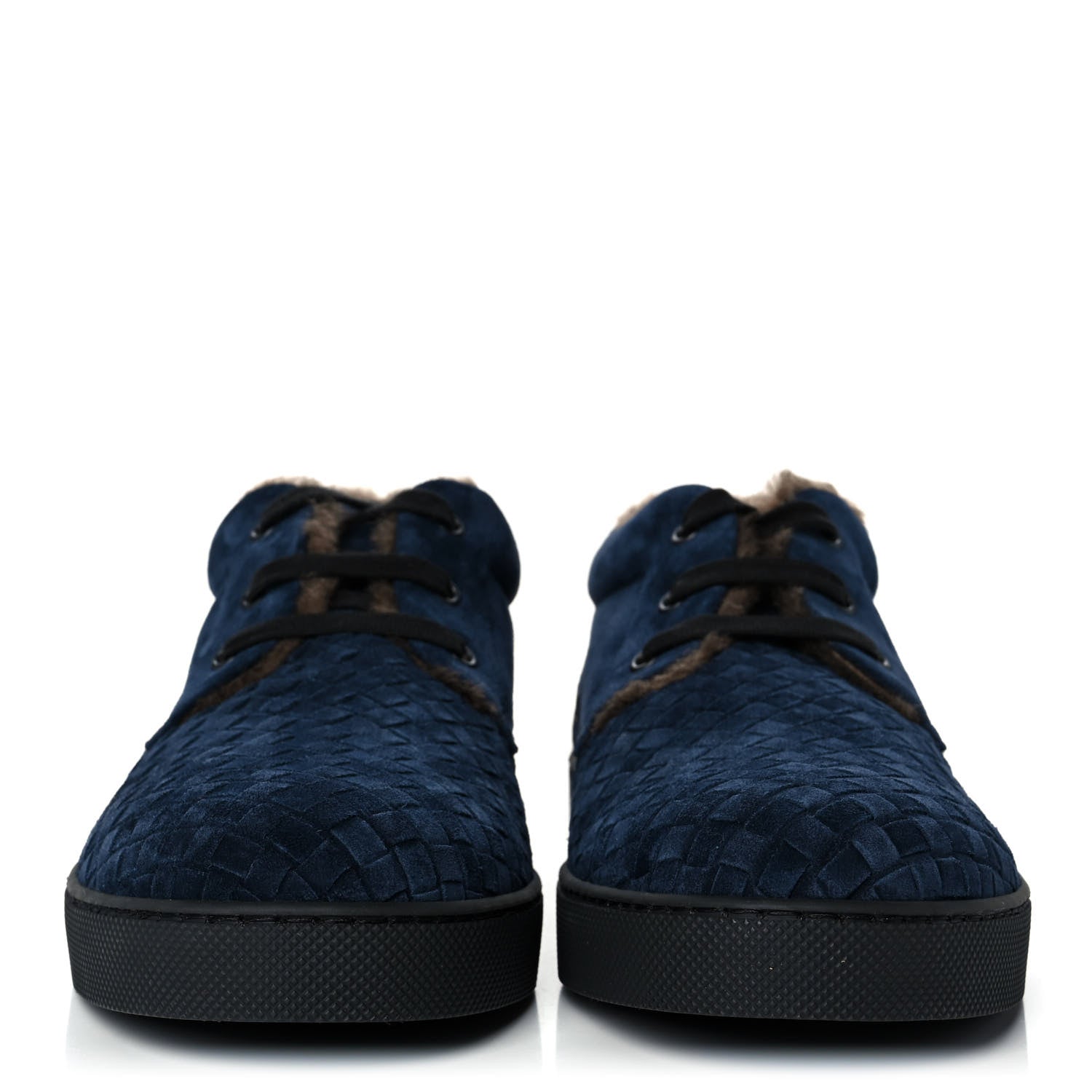 Bottega Veneta Suede Shearling Intrecciato Lace Up Sneakers 44.5 Navy 2 of 7