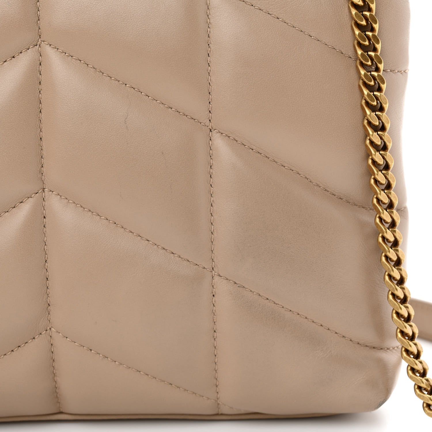 Saint Laurent Lambskin Quilted Toy Loulou Puffer Monogram Chain Satchel Dark Beige 11 of 13