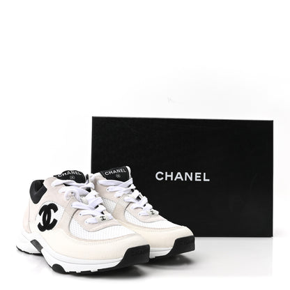 Chanel Mesh Suede Grained Calfskin Womens CC Sneakers 38 White Black 10 of 10