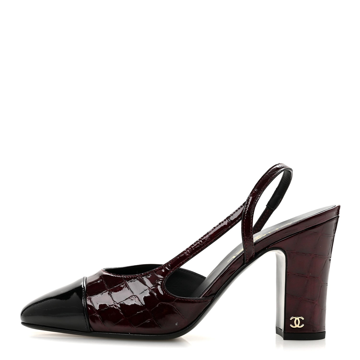 Chanel Patent Calfskin Crocodile Embossed Ballerina Flats 38.5 Dark Burgundy Black 1 of 10