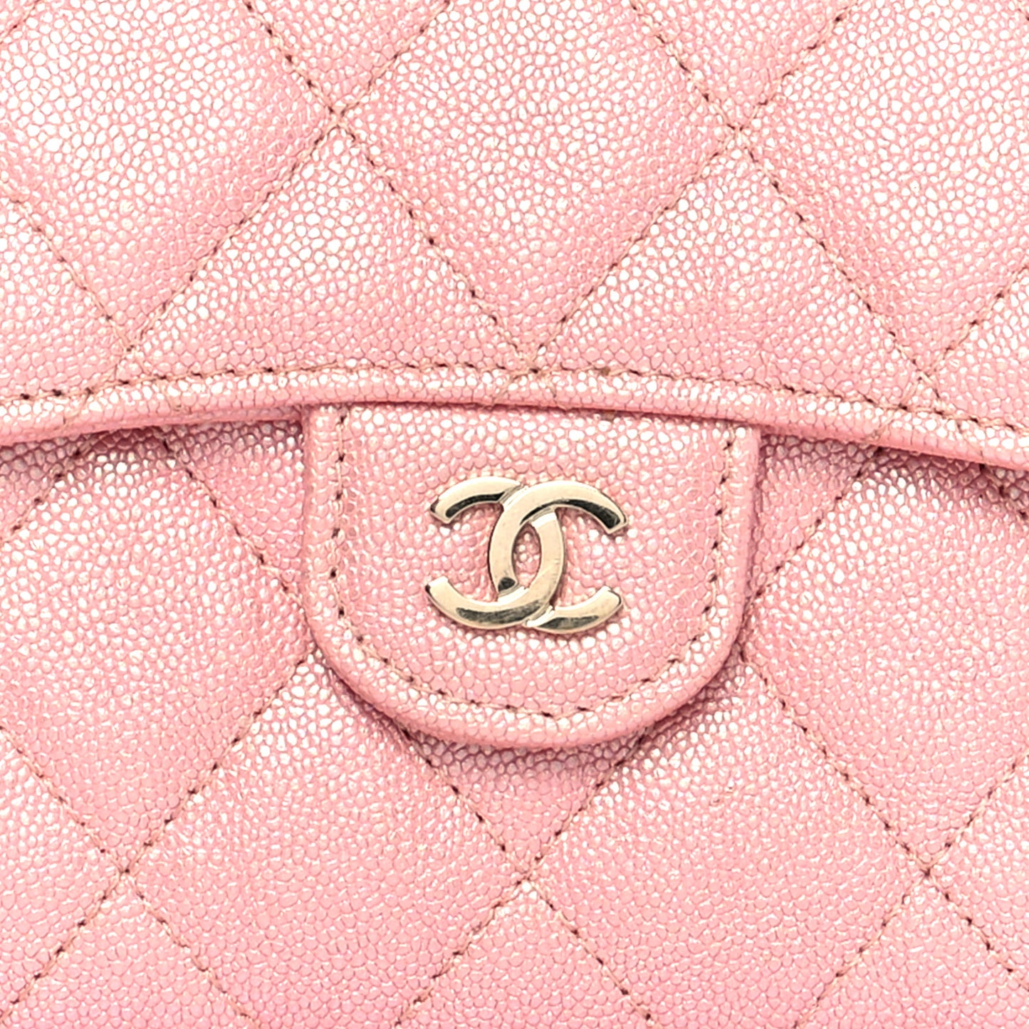 Iridescent Caviar Quilted Compact Flap Wallet Pink