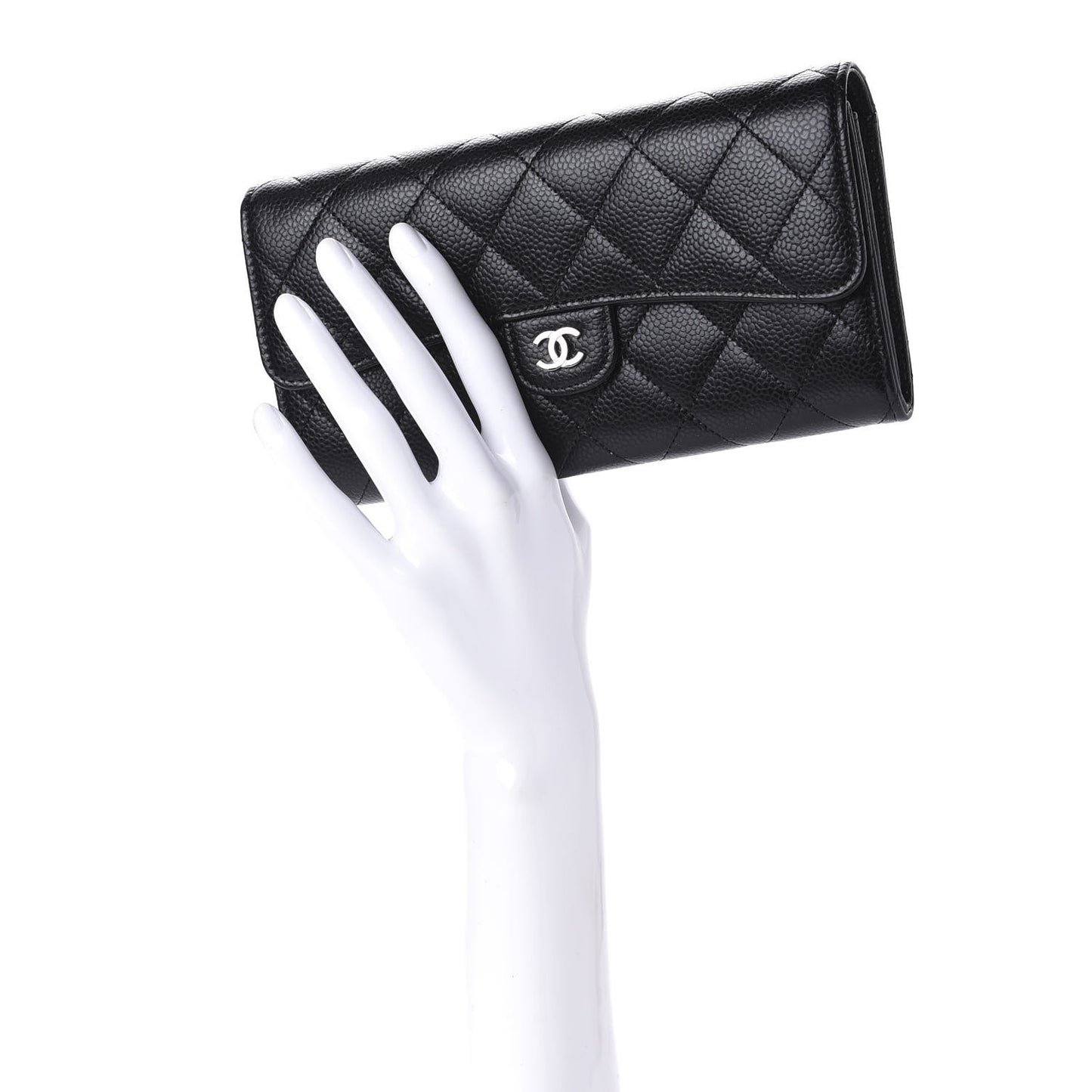 Caviar Quilted Large Flap Wallet Black