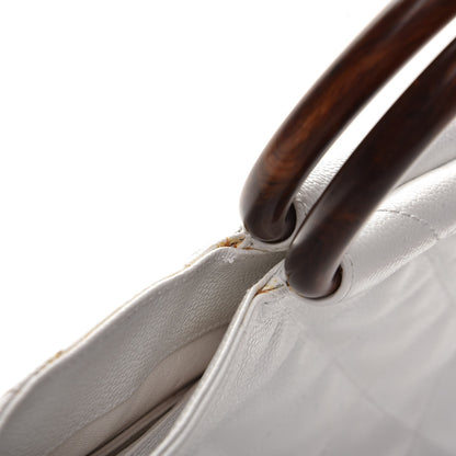 Chanel Caviar CC Wood Handle Tote White 10 of 15