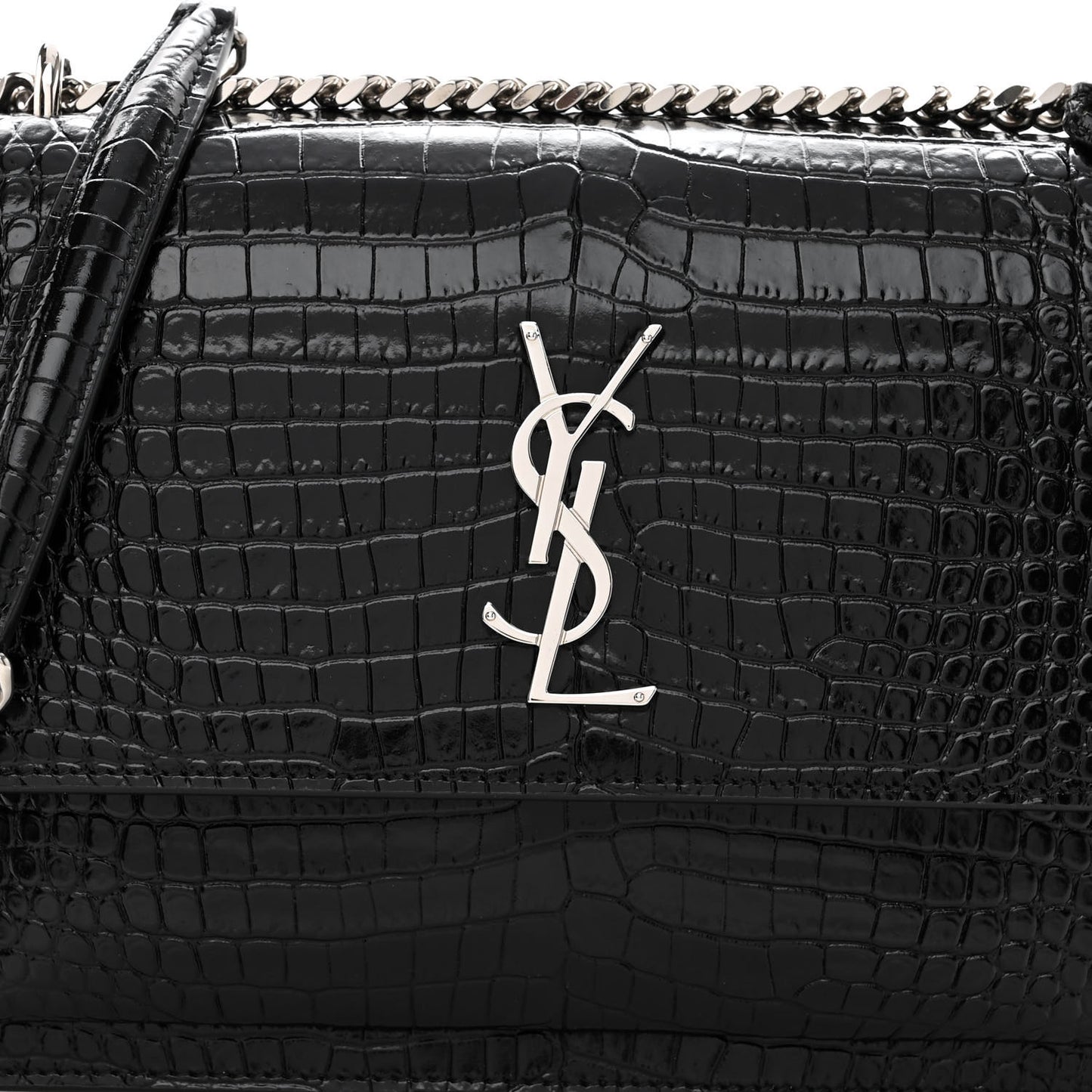 Calfskin Crocodile Embossed Medium Monogram Sunset Black