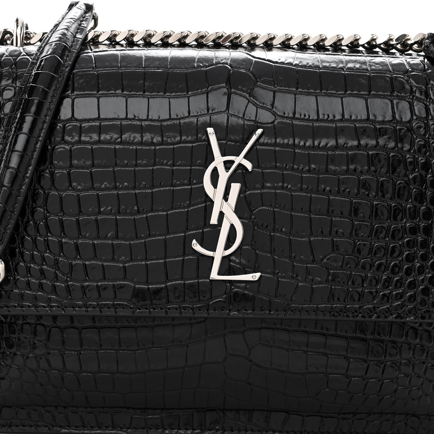 Saint Laurent Calfskin Crocodile Embossed Medium Monogram Sunset Black 7 of 9