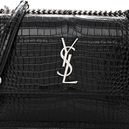 Saint Laurent Calfskin Crocodile Embossed Medium Monogram Sunset Black 7 of 9