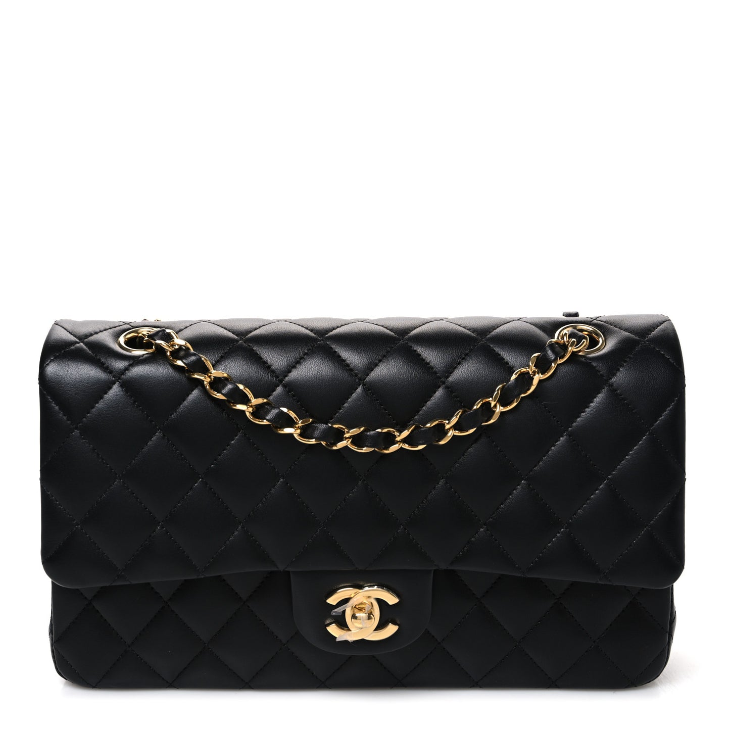 Lambskin Quilted Medium Double Flap Black