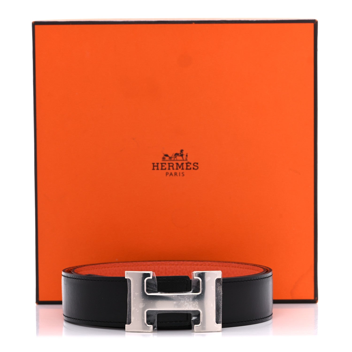 Hermes Box Togo 32mm H Belt 80 Black Orange 5 of 5