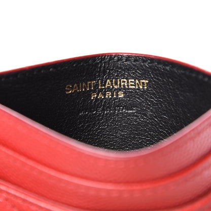 Saint Laurent Grain De Poudre Matelasse Chevron Credit Card Case New Red 6 of 15