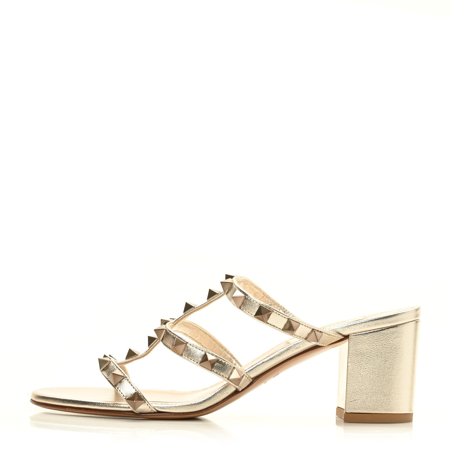 Valentino Garavani Metallic Nappa Rockstud 60mm Caged Slide Sandals 37 Gold 1 of 8