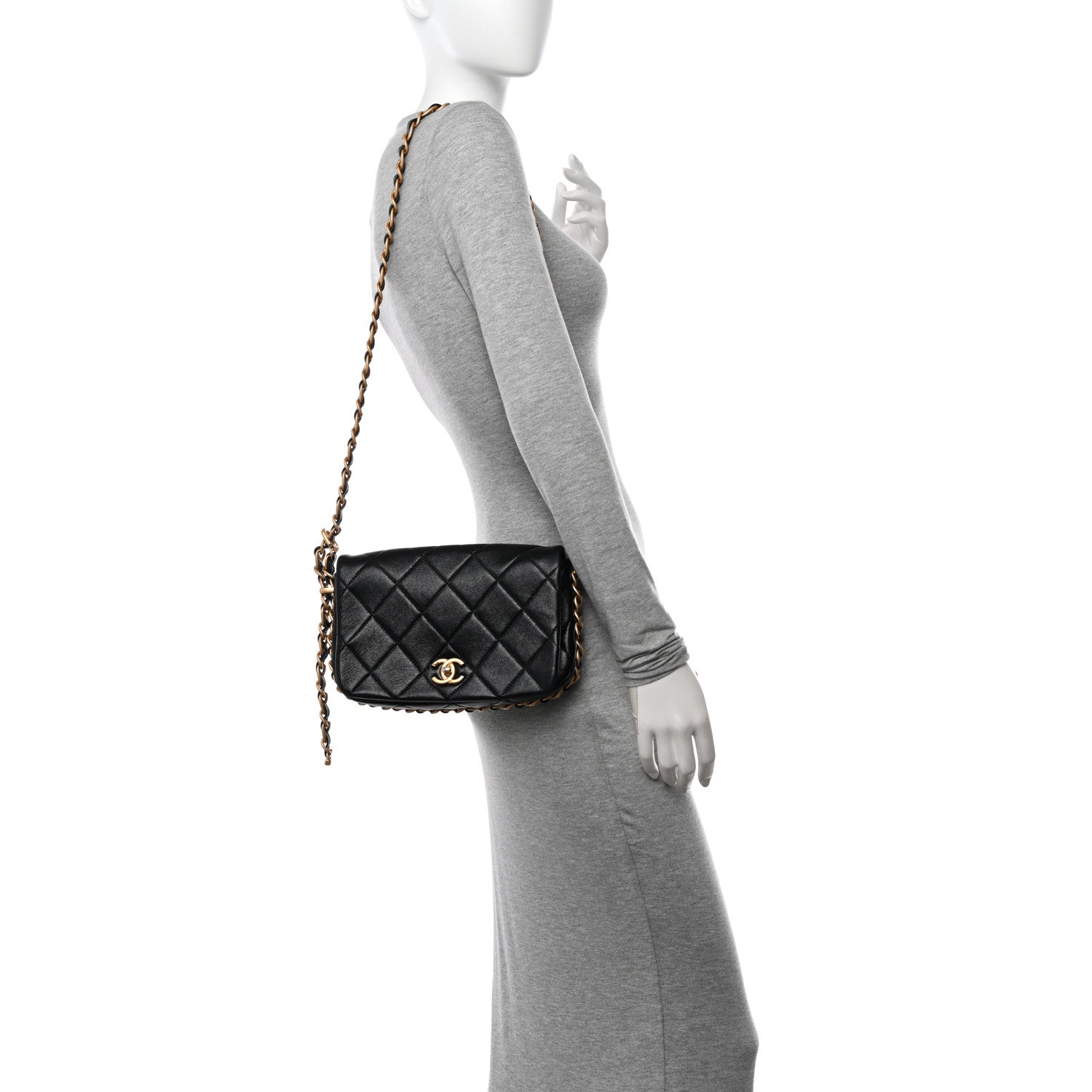 Chanel Shiny Lambskin Quilted Chain Around Flap Bag Black 3 of 10