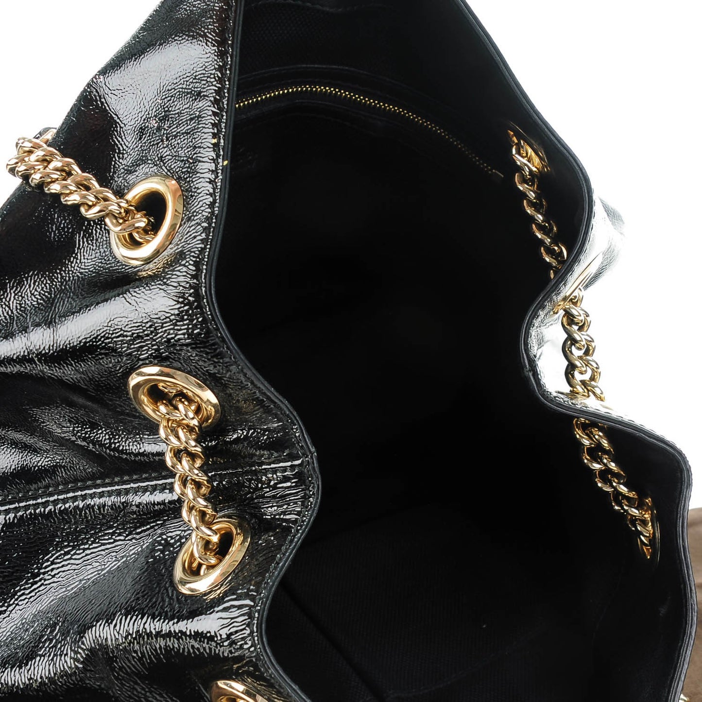 Patent Medium Soho Chain Shoulder Bag Black