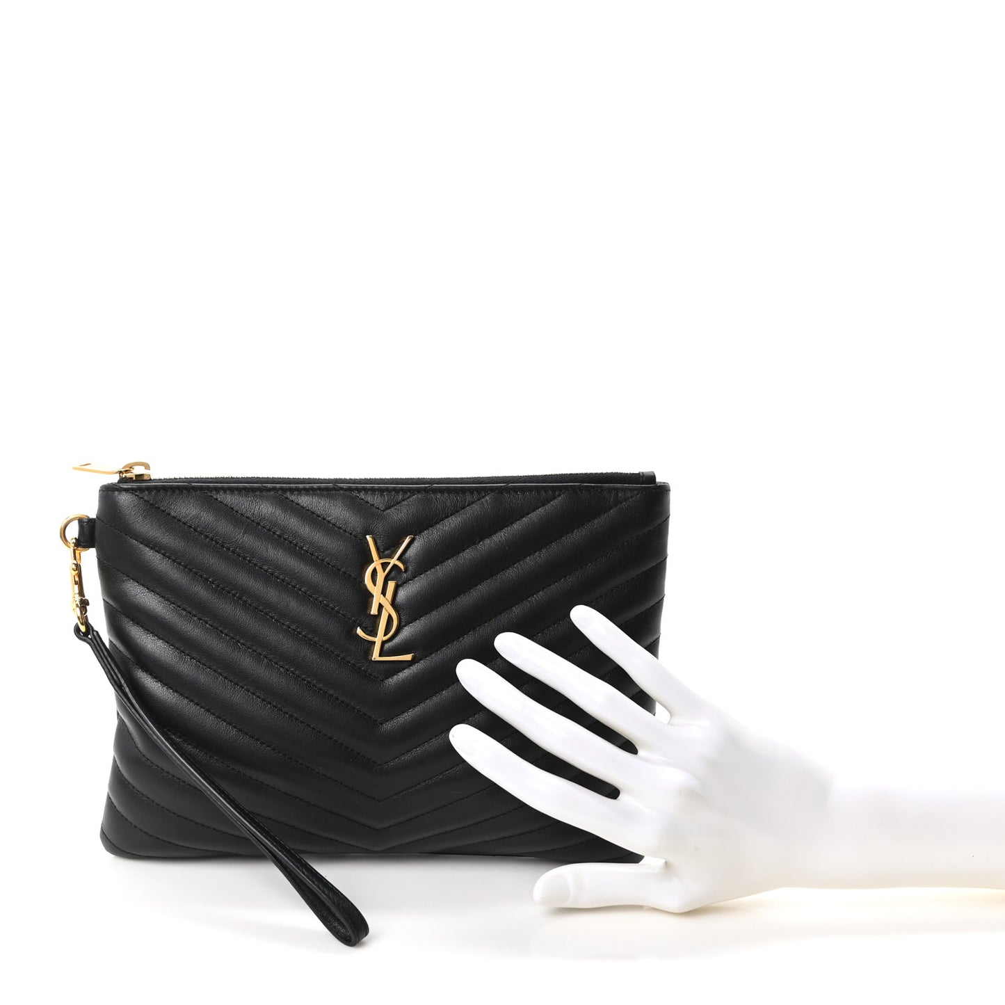 Calfskin Matelasse Chevron Monogram A5 Wristlet Black