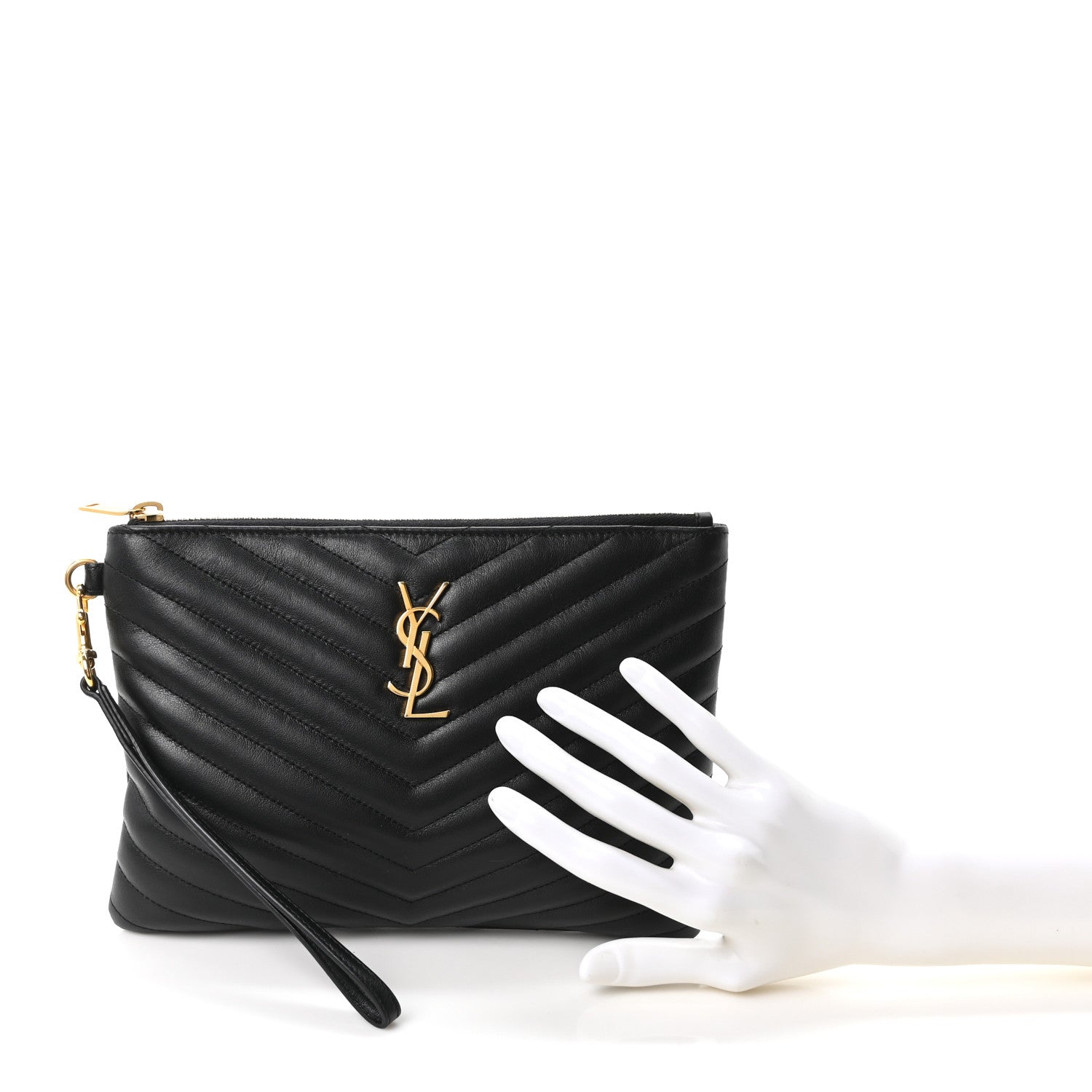 Saint Laurent Calfskin Matelasse Chevron Monogram A5 Wristlet Black 2 of 10