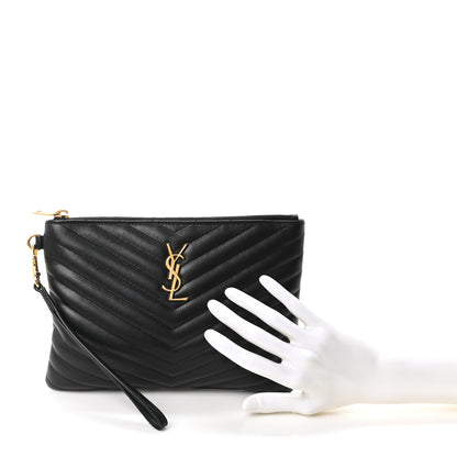 Saint Laurent Calfskin Matelasse Chevron Monogram A5 Wristlet Black 2 of 10