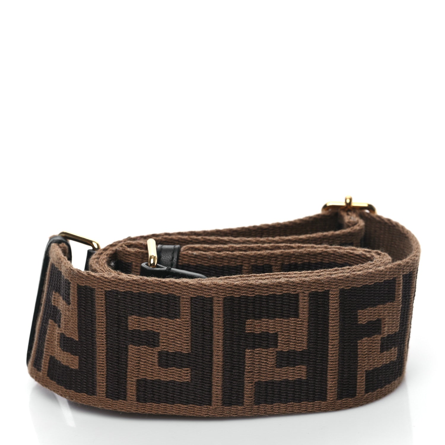 Fendi Jacquard Ribbon Vitello King FF Adjustable Strap You Fango Marrone Black 2 of 4