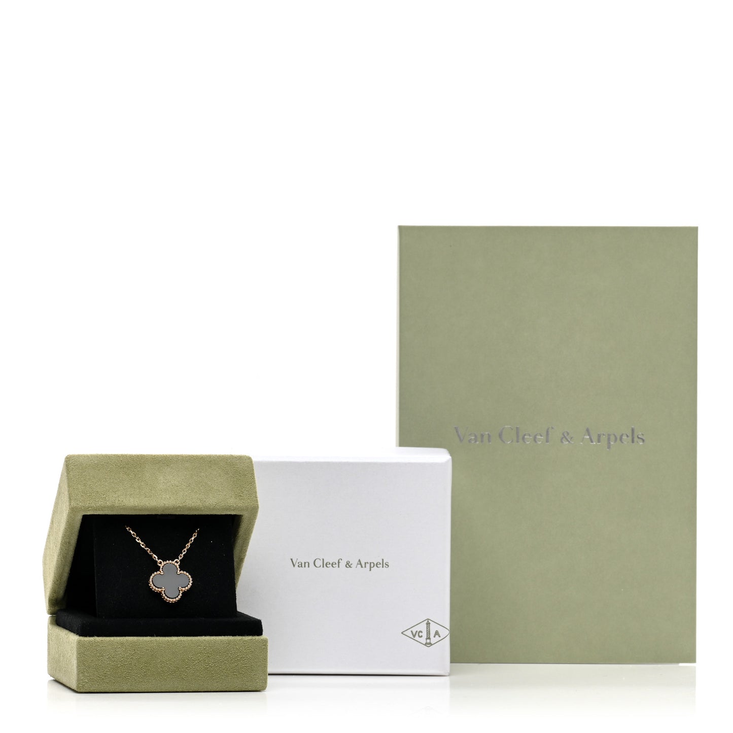 18K Yellow Gold Black Onyx Vintage Alhambra Pendant Necklace