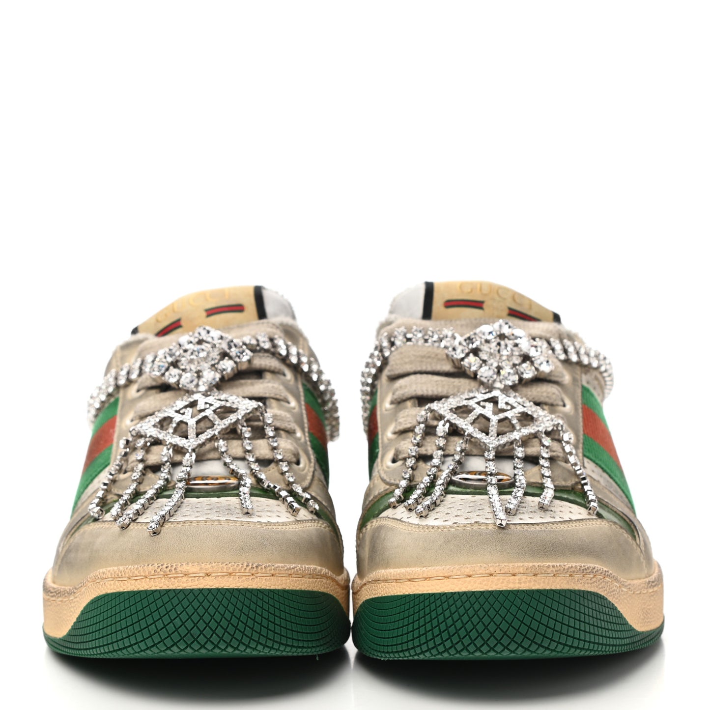 Nubuck Calfskin Web Removable Crystals Mens Screener Sneakers 37.5 Dusty Milk New Mystic White