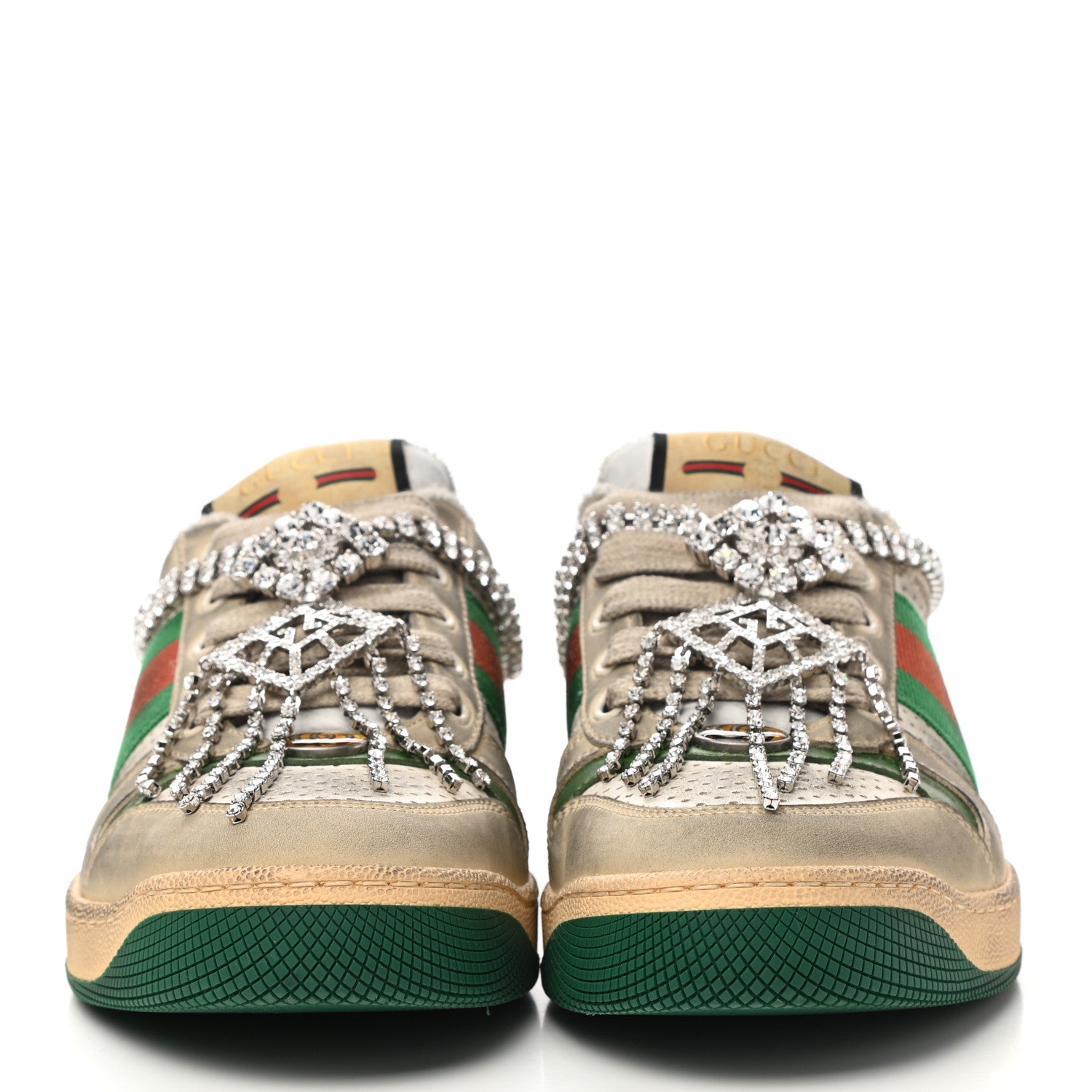 Gucci Nubuck Calfskin Web Removable Crystals Mens Screener Sneakers 37.5 Dusty Milk New Mystic White 2 of 8
