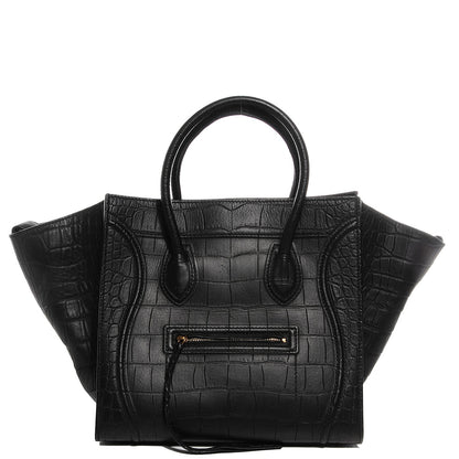 Celine Crocodile Embossed Medium Phantom Luggage Black 1 of 7