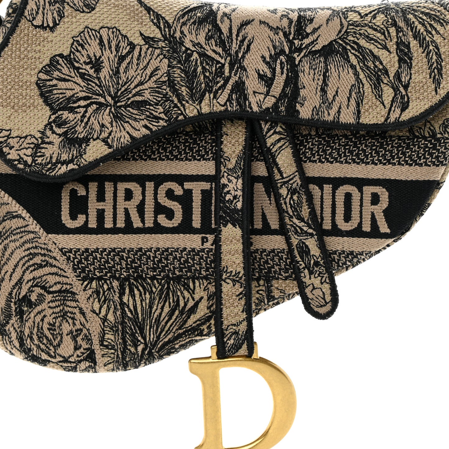 Canvas Embroidered Toile de Jouy Voyage Saddle Bag Beige Multicolor