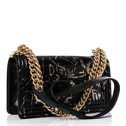 Chanel Calfskin Crocodile Embossed Graffiti Cocodile Medium Boy Flap Black 3 of 12