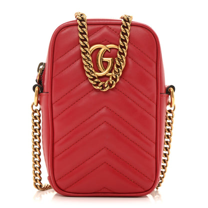 Gucci Calfskin Matelasse Mini GG Marmont Crossbody Bag Hibiscus Red Hibiscus Red 1 of 9