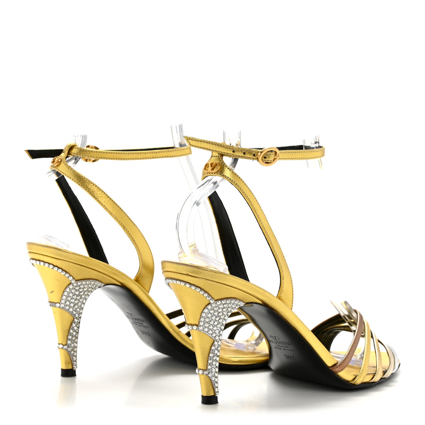 Laminated Nappa Crystal Ladycrush 85mm Sandals 39.5 Multicolor Silver