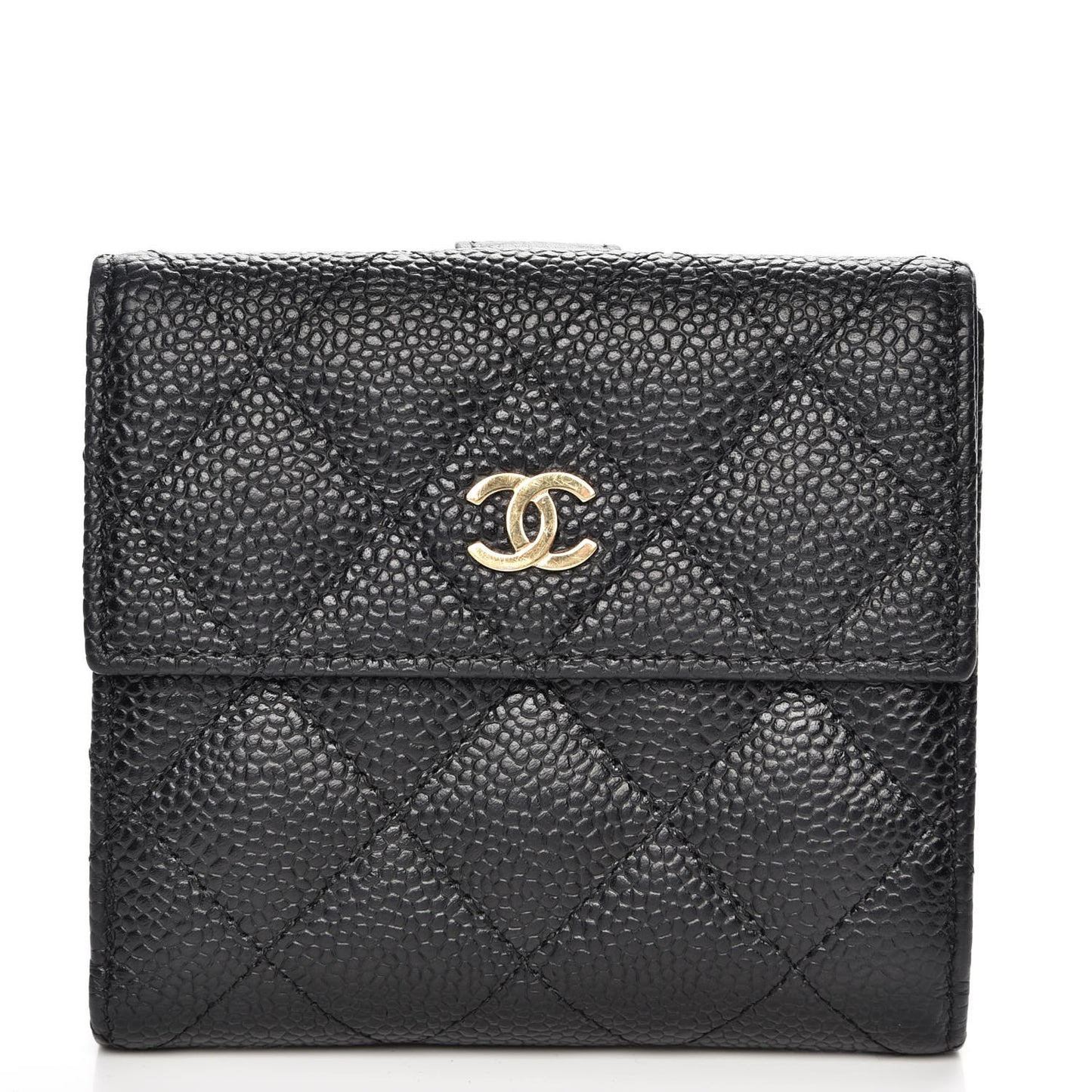 Caviar Quilted Compact French Flap Wallet Black
