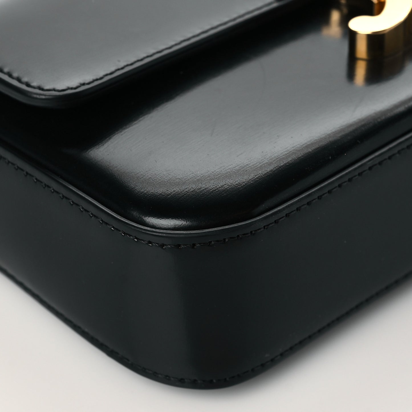 Shiny Calfskin Triomphe Chain Shoulder Bag Black