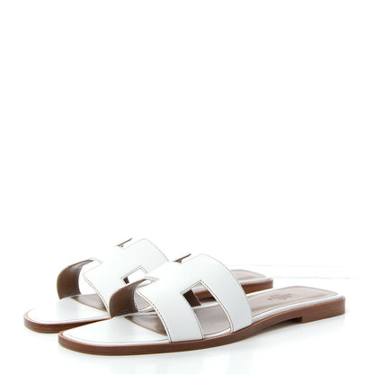 Hermes Box Calfskin Oran Sandals 39 White 3 of 11