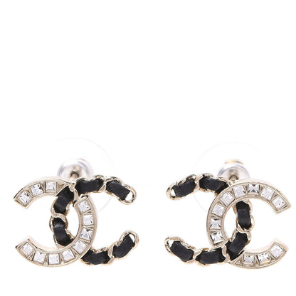 Chanel Crystal Baguette Lambskin Chain CC Vintage Allure Stud Earrings Black Gold 1 of 5