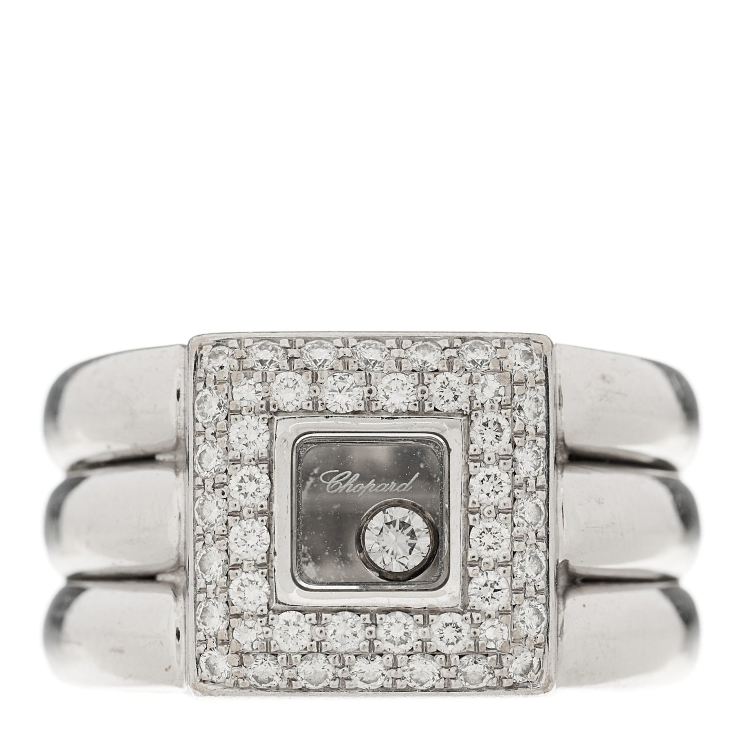18K White Gold Diamond Happy Diamond Square Pave Ring 52 6