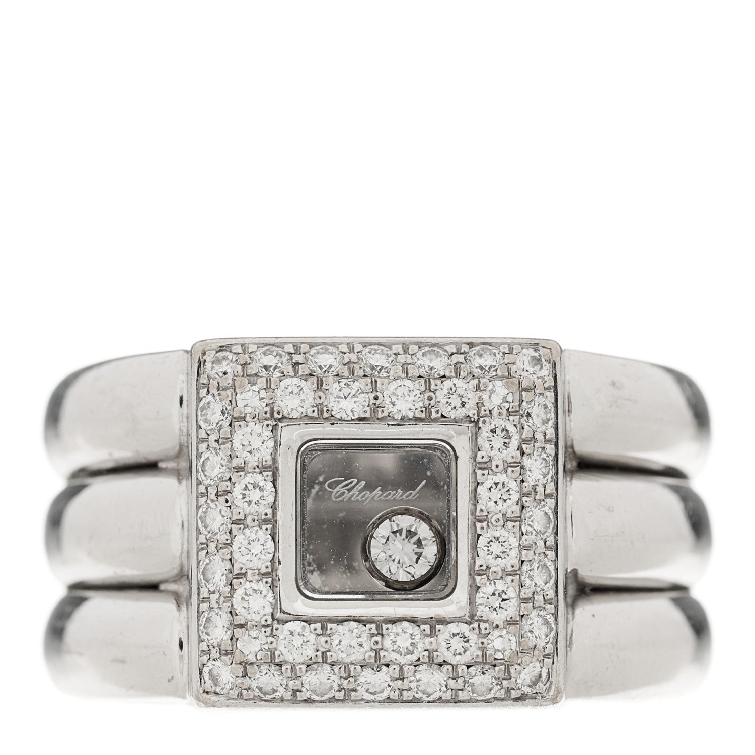 Chopard 18K White Gold Diamond Happy Diamond Square Pave Ring 52 6 1 of 4