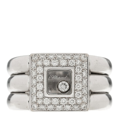 Chopard 18K White Gold Diamond Happy Diamond Square Pave Ring 52 6 1 of 4