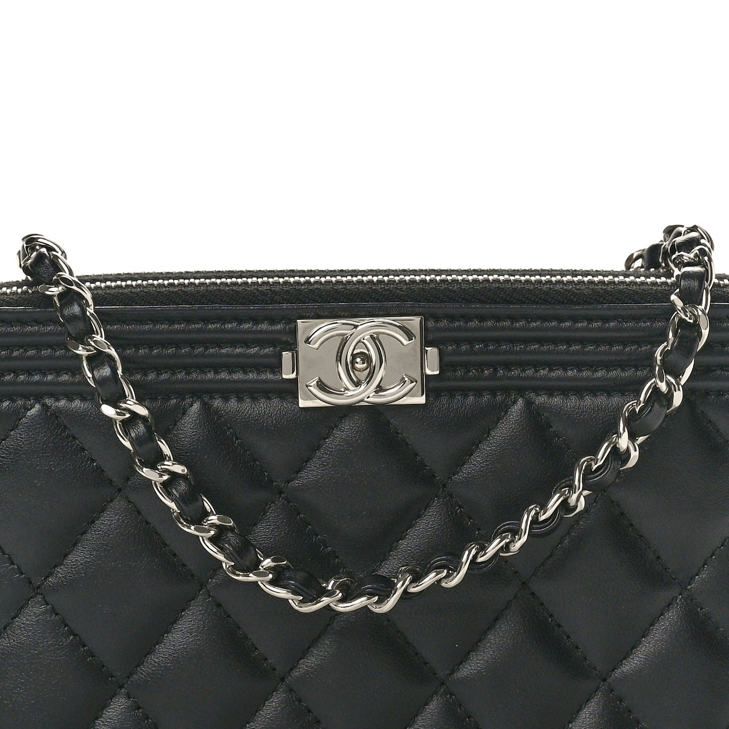 Lambskin Quilted Small Boy Clutch With Chain Black