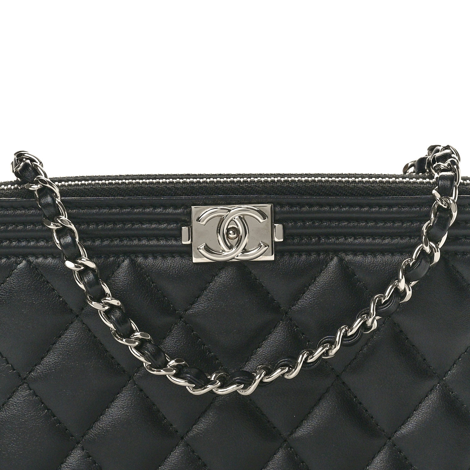 Chanel Lambskin Quilted Small Boy Clutch With Chain Black 8 of 10