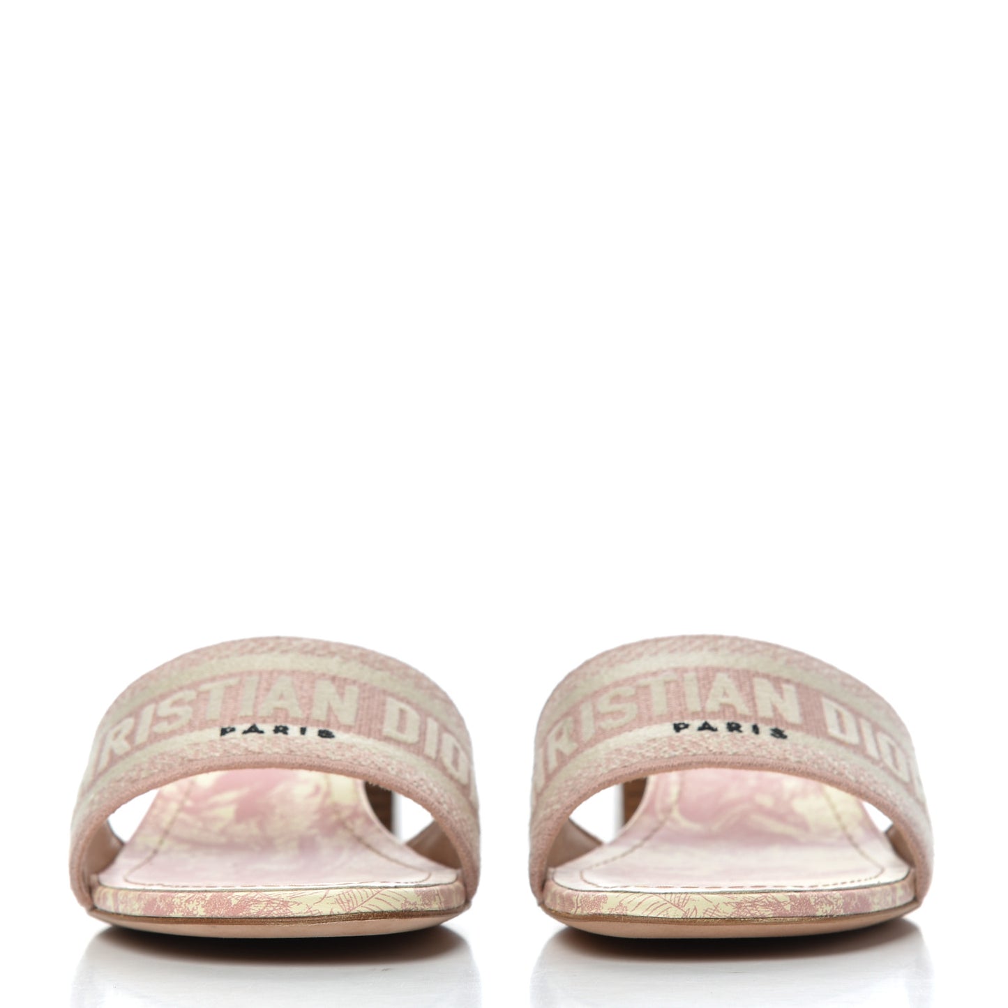 Cotton Toile De Jouy Embroidered Dway 50mm Slide Sandals 39 Light Pink